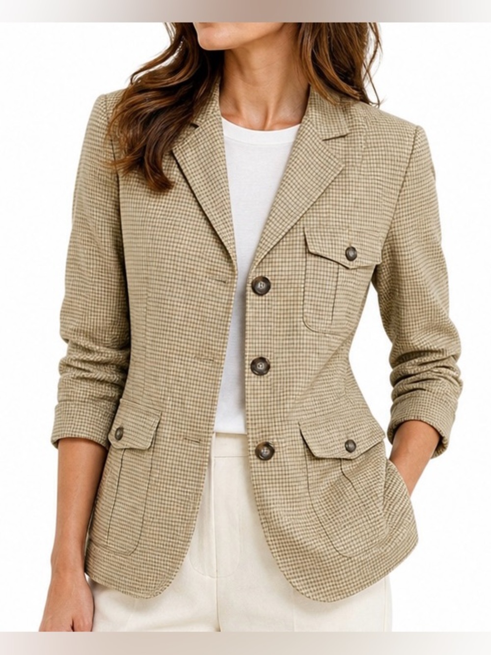 Vintage 90s Lauren Ralph Lauren Safari Plaid Blazer Beige Size 4